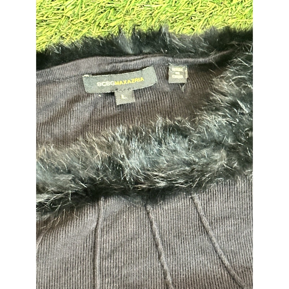 Vintage BCBG Maxazria Sweater‎ Women Large Black Long Sleeve Faux Fur Trim Y2K - Picture 15 of 15